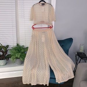 Crop top and wide leg pant swimsuit coverup